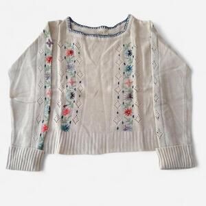 Vintage 80s 90s Floral Embroidered Sweater Made in Korea Fairy Boho Whimsy